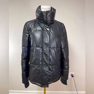 BCBG Faux Leather Puffer Coat moto goth winter coat